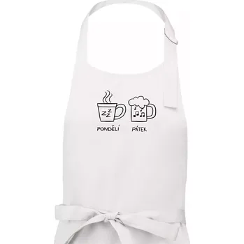 Kuchyňská zástěra Pondělí Pátek - Kafe Pivo - Pánská zástěra na vaření - Univerzální velikost ( Bílá )