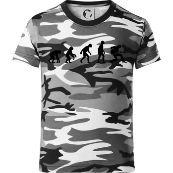 Chlapecké oblečení Evoluce kytarista - klečící - Dětské maskáčové triko - 122 cm/6 let ( Šedý maskáč )