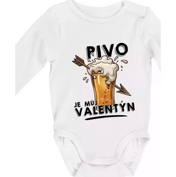 Kojenecký body Pivo je můj valentýn - Body kojenecké s dlouhým rukávem - Dlouhý r. do 3 měs ( Bílá )