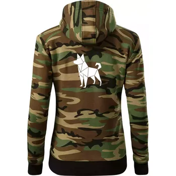 Dámská mikina Origami pes z boku - Dámská mikina trendy zipper s kapucí - S ( Hnědý maskáč )