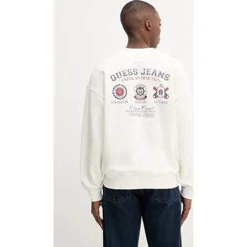 Pánská mikina Bavlněná mikina Guess Jeans pánská, béžová barva, s potiskem, M5YQ13 KCPR1 M5YQ13.KCPR1 01X, vel. XXL