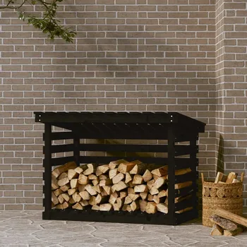 Nábytek XL Stojan na dřevo černý 108x73x79 cm masivní borovice 822231