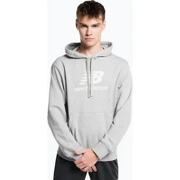 Pánská mikina Pánská sportovní mikina New Balance Essentials Stacked Logo French Terry Hoodie šedá NBMT31537AG