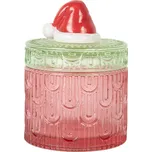 Červeno-zelená skleněná úložná dóza se santovo čepkou - Ø 9*12 cm