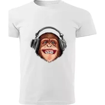 Chlapecké tričko tričko opice se sluchátky bílé XXL