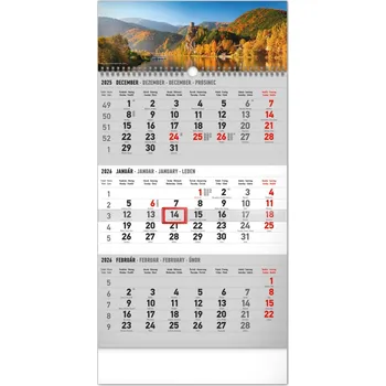 Kalendář NOTIQUE Nástenný kalendár 3-mesačný Krajina sivý – so slovenskými menami 2026, 29,5 x 43 cm