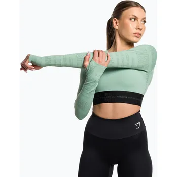Dámský tréninkový top s dlouhým rukávem Gymshark Vision Crop Top green/black