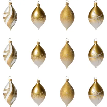 Vánoční ozdoba Koulier Skleněné vánoční ozdoby bílozlatá sada - Olivy, 12 ks