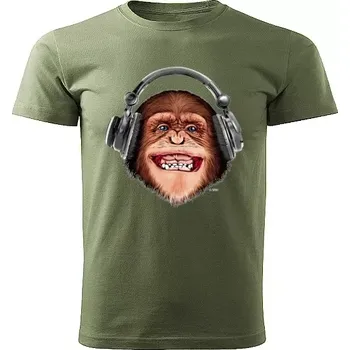 tričko opice se sluchátky khaki 3XL