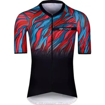 cyklistický dres Force Life pánský dres krátký rukáv černá/petrolej/červená vel. L