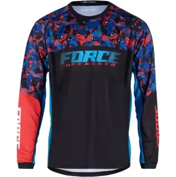 Cyklistické oblečení Force Reckless unisex dres dlouhý rukáv černá/červená/modrá vel. XL