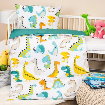 Povlečení 4Home Dětské bavlněné povlečení do postýlky Little dino, 100 x 135 cm, 40 x 60 cm, zelená
