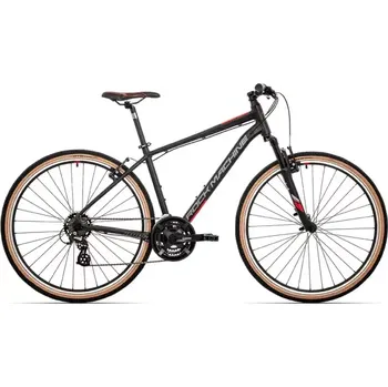 Rock Machine CrossRide 100 mat black/dark grey/brick red trekingové kolo PŘEDVÁDĚCÍ vel. M