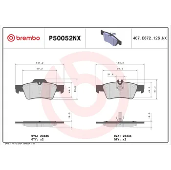Brzdová destička Sada brzdových destiček, kotoučová brzda BREMBO P50052NX