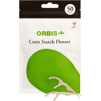 Zubní nit Orbis Dental ORBIS-Green zubní nit s držátkem z kukuřičného škrobu, 50 ks udržitelná alternativa dentální nitě ve vašem každodenním životě