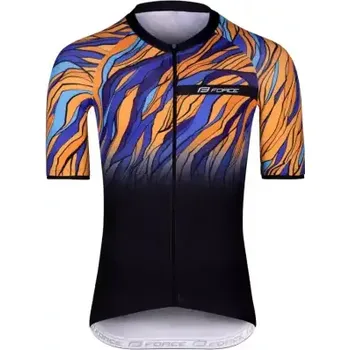 Cyklistické oblečení Force Life pánský dres krátký rukáv černá/modrá/oranžová vel. M