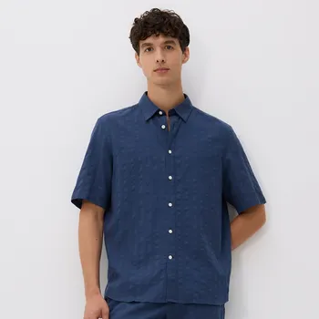 Pánská košile Reserved - Košile ze směsi lnu regular - ocelově modrá - 171DV-95X - 171DV-95X-XXL