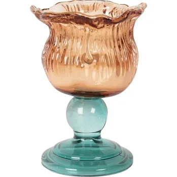 Svícen Tyrkysovo-oranžový skleněný svícen tulipán Colorful Garden - Ø 10*14 cm