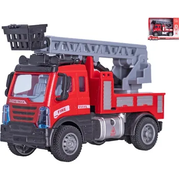 autíčko MikroTrading Auto hasičské 12cm zpětný chod s žebříkem v krabičce