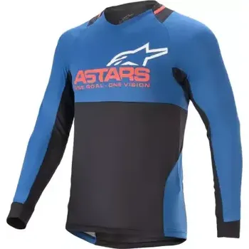 cyklistický dres Alpinestars Drop 8.0 pánský dres dlouhý rukáv Mid Blue/Bright Red vel. M