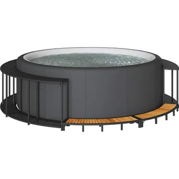 Obruba k výřivce s úložným prostorem a dřevěným schůdkem 365610 černá