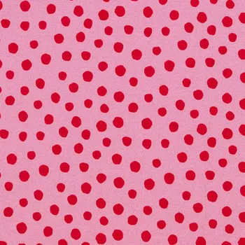Bavlněné plátno růžové s červenými puntíky, š.150