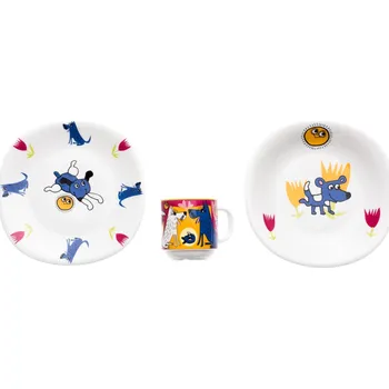 Talíř Dětský porcelán, souprava Veselý pes, Langenthal, 3 dílná
