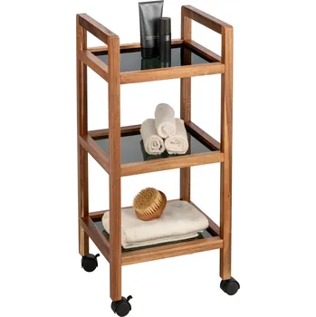 Věšák Wenko Pojízdný regál z akátového dřeva FONDI, 3 úrovně, výška 76,5 cm