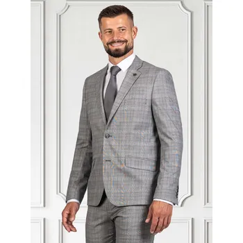 Pánský oblek FERATT Pánské oblekové sako BRISTOL světle šedé Velikost: 182/54