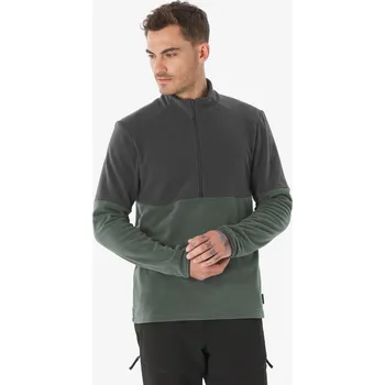 Pánská mikina QUECHUA Pánská turistická fleecová mikina s polovičním zipem MH 500 S ZELENÁ|ČERNÁ