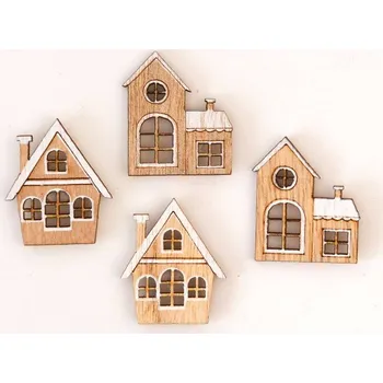 Dřevěné dekorace - Domečky se samolepkou - vzor B