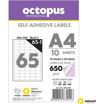 Speciální papír Samolepicí etikety A4 38 x 21,2, balení obsahuje 10 listů