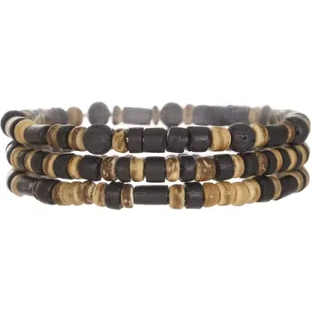 Náramek B-TOP Sada 3 pánských náramků z kokosových, dřevěných a lávových korálků
