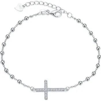 Náramek Dámský stříbrný kuličkový náramek s křížkem STNA0882F 18-21 cm