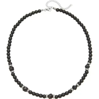 Náhrdelník B-TOP Pánský náhrdelník z matných korálků s černým achátem a nerezovými prvky