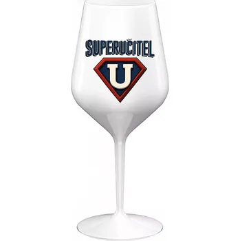 Sklenice SUPERUČITEL (ZNAK) - bílá nerozbitná sklenice na víno 470 ml