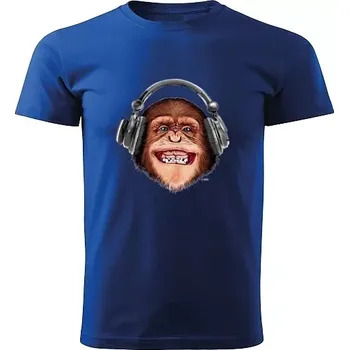 Chlapecké tričko tričko opice se sluchátky královsky modré