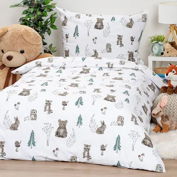 Povlečení 4Home Bavlněné povlečení Forest Friends bílé 140 x 200, 70 x 90 cm zipový uzávěr
