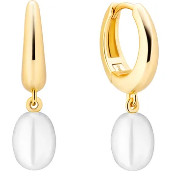 Náušnice ANNA PERLY Visací náušnice z pozlaceného rhodiovaného stříbra s bílou rice perlou