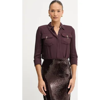 Dámská košile Košile Elisabetta Franchi dámská, vínová barva, regular, s klasickým límcem, CA12256E2 93X, vel. 36