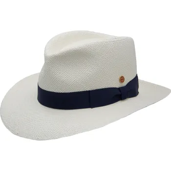 Klobouk Luxusní panamský klobouk Fedora bělená s modročernou stuhou - Mayser Colmar Velikost: 61 cm (XL)