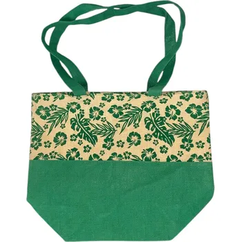 Přírodní jutová zelená taška s květy
