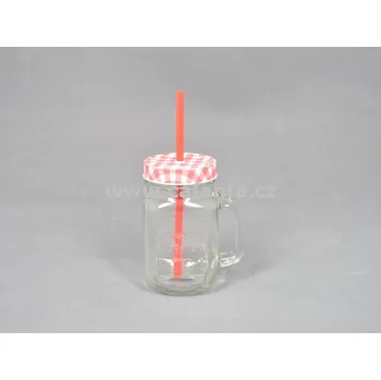 Sklenice 45 cl s uchem, ZELENÉ víčko a brčko