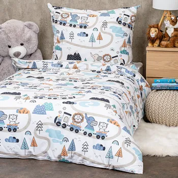 Povlečení 4Home Happy train modré 140 x 200, 70 x 90 cm zipový uzávěr