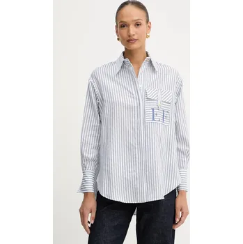 Dámská košile Bavlněná košile Elisabetta Franchi dámská, modrá barva, relaxed, s klasickým límcem, CA11156E2 50X, vel. 38