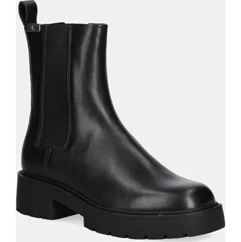 Dámská zimní obuv Kožené kotníkové boty Calvin Klein Jeans COMBAT MID CHELSEA BOOT HW LTH dámské, černá barva, na platformě, YW0YW01869 99X, EUR 37