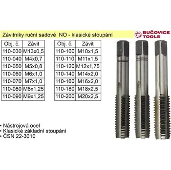 Závitořezný nástroj BUČOVICE TOOLS a.s. Závitníky ruční sadové M18x2,5 NO klasický závit
