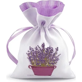Dárková taška Dárkový pytlík s potiskem levandule 10x13 cm - 5 bílá - levandule