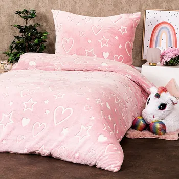 Povlečení 4Home Svítící povlečení mikroflanel Heart růžové 140 x 200, 70 x 90 cm zipový uzávěr