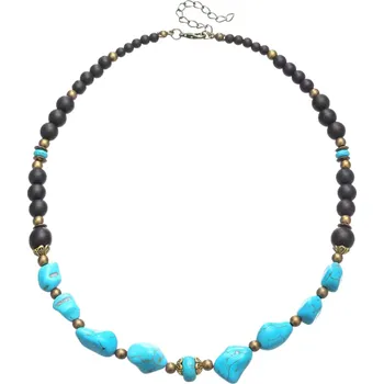 Náhrdelník B-TOP Pánský náhrdelník z matných černých korálků s tyrkenitem a zlatými detaily